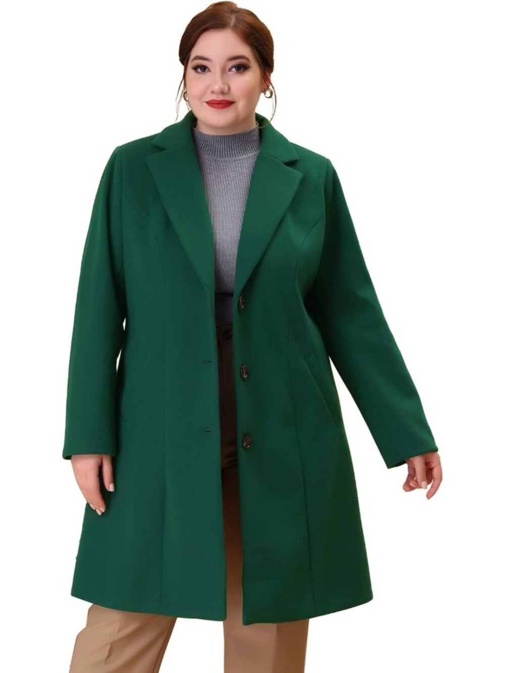 Plus Size Long Winter Peacoat, Single Breasted, Stylish Warm Outerwear for Women